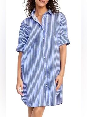 Old Navy Loose Fit Mini Shift Shirt Dress Blue White Striped Size S